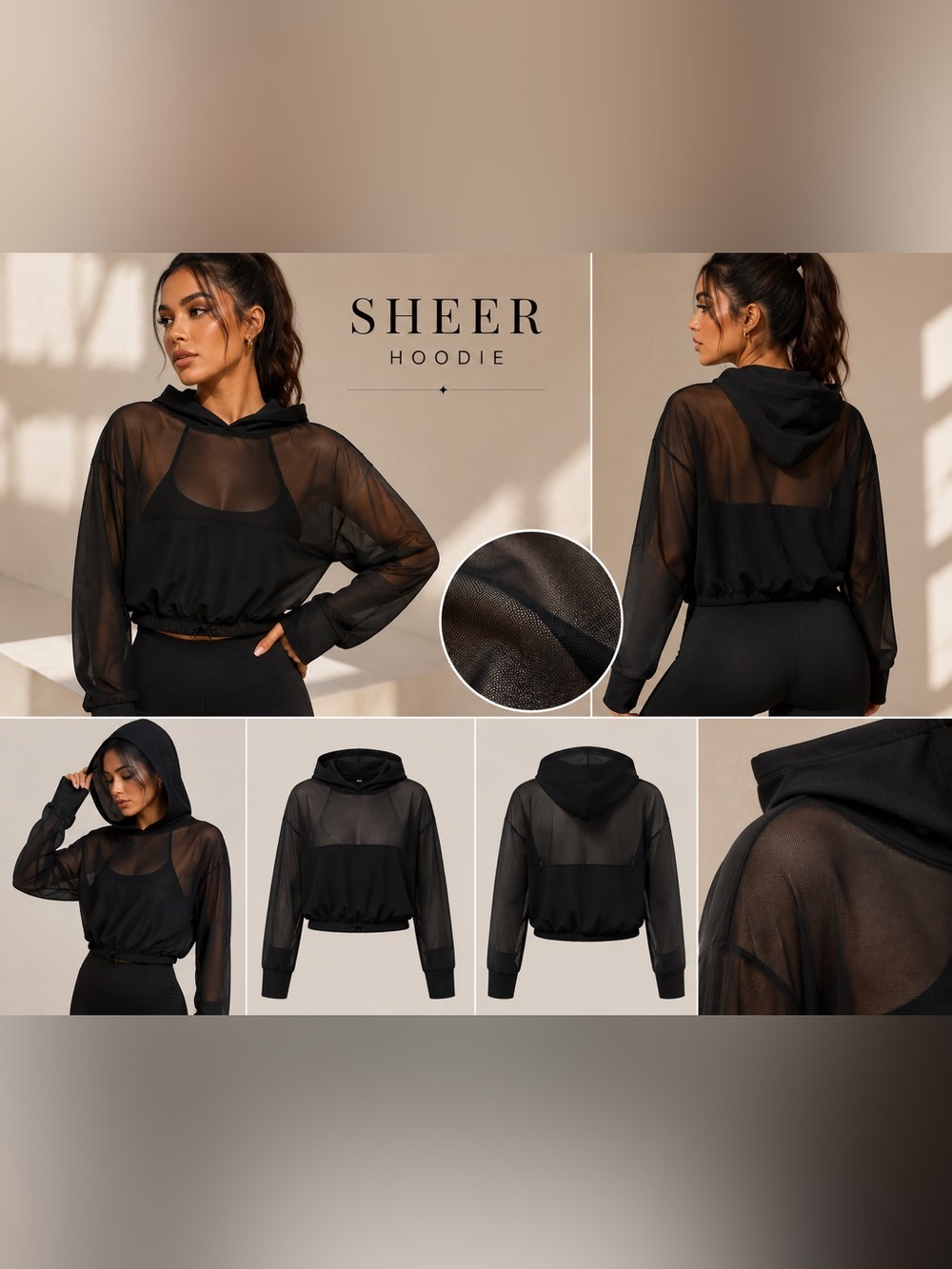 Sheer Black Hoodie Crop Top - Women